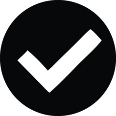 Leinwandbilder - A bold white checkmark symbol is prominently displayed within a solid black circular background representing confirmation or completion