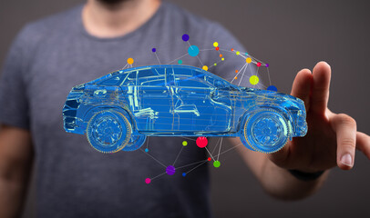 Poster - Innovative car design using digital technology.  Modern automotive engineering.