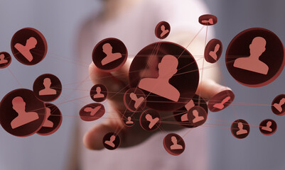 Poster - Image of interconnected profile icons, representing social networking, online community, and digital connections.