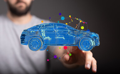 Poster - Innovative digital car model design.  Future of automotive technology.