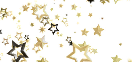 Poster - Beautiful image of gold stars falling on a white background. Perfect for celebration, holidays, or success.