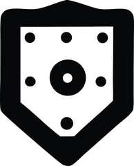 Poster - Abstract shield emblem featuring a central bullseye target surrounded by six black dots on a white background within a thick black border