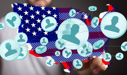 Poster - Visual representation of social connections and networking across the United States.