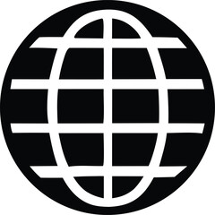 Poster - A simple black and white graphic representing a globe with a grid overlay symbolizing global connection and the internet