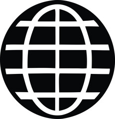 Poster - Stylized black and white globe icon with intersecting white lines representing longitude and latitude on a circular background