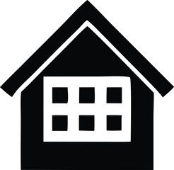 Poster - Simple black silhouette of a house with a six pane window and a steep gable roof