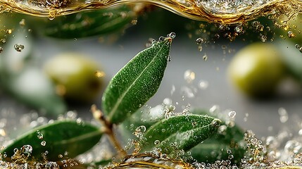 Wall Mural -   Green plant close-up, leaves with water droplets on top and bottom