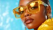 © svastix - A stylish woman poses confidently in vibrant yellow sunglasses, embodying contemporary fashion trends and exuding charisma and self-assured elegance.