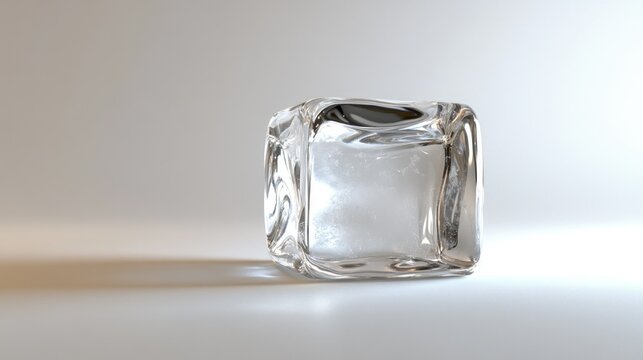 Single, clear ice cube on light background
