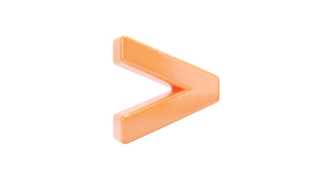 Orange greater-than sign, 3d rendered isolated on white background