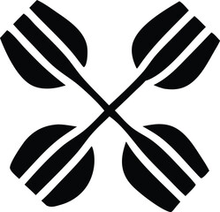 Poster - Two crossed black paddles with triple blades forming an x shape on a white background