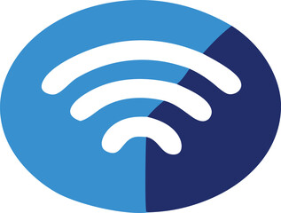 Poster - Modern abstract circular logo design featuring three white curved lines on a split blue background representing connectivity and technology