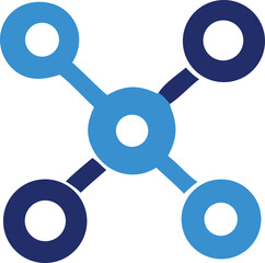 Poster - Abstract geometric network of connected circles and lines symbolizing data flow and interconnected systems in blue hues