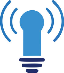 Poster - A bright blue stylized light bulb icon with radiating waves symbolizes innovative ideas and wireless connectivity for modern technology and communication