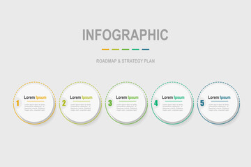 Wall Mural - For business concept with 5 steps infographics,  circle shape with multicolor label, design for workflow layout, diagram, annual report, web design. vector illustration