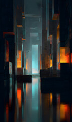 Poster - Abstract Urban Landscape Exploration a Captivating Study in Light Color and Geometric Formations creating a Stunning Visual