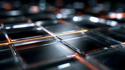Aufkleber - Abstract futuristic metal grid design with orange light rays conveying high technology and connectivity