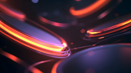 Poster - Illuminated abstract composition featuring glowing rings and curves against a dark background