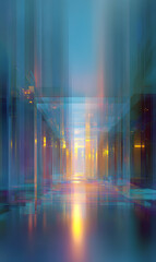 Poster - Ethereal journey through light and shadow a mesmerizing abstract corridor shimmering with tranquil colors blending into one