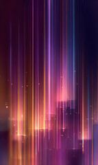 Poster - Luminous vertical gradient light streaks creating a vibrant abstract cityscape with warm and cool hues blending harmoniously