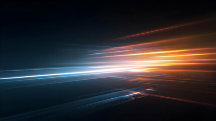 Poster - Abstract speed light trails background with colorful orange and blue lights racing and blurring together