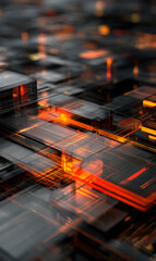 Poster - Dynamic high tech abstract background featuring glowing orange lines and dark geometric shapes creates futuristic vibe