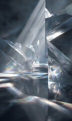 Poster - Ethereal light filters through crystal formations creating an otherworldly and magical scene of brilliance and wonder