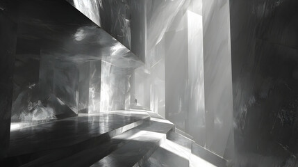 Poster - A solitary figure navigates through an ethereal hall a luminous path stretches into the unknown captivating art