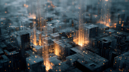 Poster - Futuristic cityscape with glowing lights evokes a sense of advanced technology and modern urban design