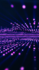 Poster - Field of glowing purple particles forming wave reflections on dark futuristic surface