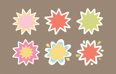 Poster - Collection of Six Retro Style Starbursts in Various Colors with a Brown Background for Graphic Design