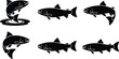 © Silhouette designer - Salmon fish silhouette vector set, collection of jumping and swimming salmon icon in black isolated style