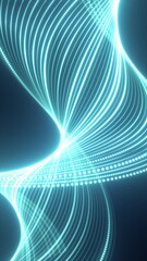 Poster - Dynamic abstract composition of glowing turquoise light trails forming intricate, fluid patterns