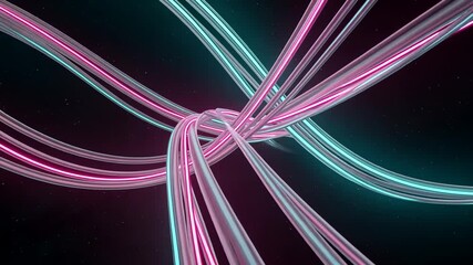 Wall Mural - Abstract Neon Cables Floating in Dark Space Background Featuring Pink and Cyan Lights Creating a Futuristic Technology Display