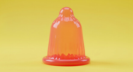 Aufkleber - Orange latex condom on yellow background, showcasing its smooth texture and form. Represents safe sex, health awareness, and responsibility