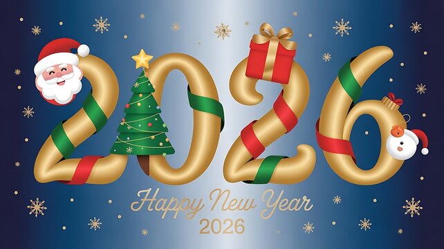 2026 Happy New Year Background Design. Greeting Card, Banner, Poster. Vector Illustration, Happy New Year 2026 creative concept design with various Christmas items, created with generative ai