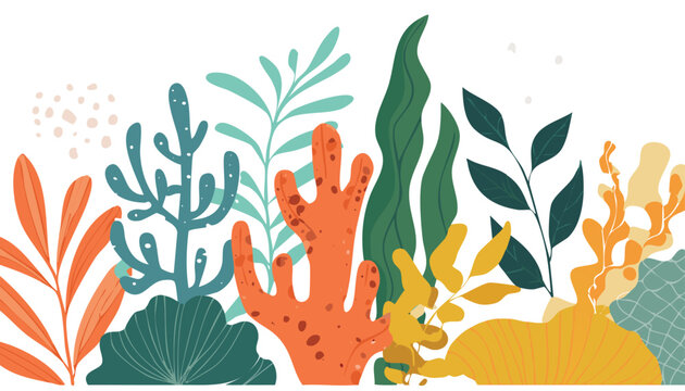 Collection of abstract seaweed aesthetic element and coral. Organic nature shapes in trendy Matisse art style. Contemporary collage. Ocean plants, underwater marine flora. Vector.doodle, abstract, 