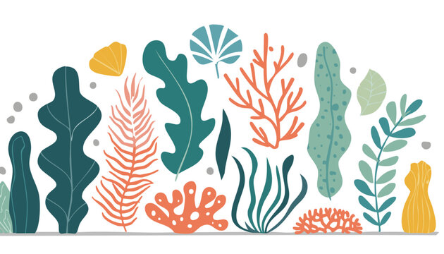 Collection of abstract seaweed aesthetic element and coral. Organic nature shapes in trendy Matisse art style. Contemporary collage. Ocean plants, underwater marine flora. Vector.doodle, abstract, 