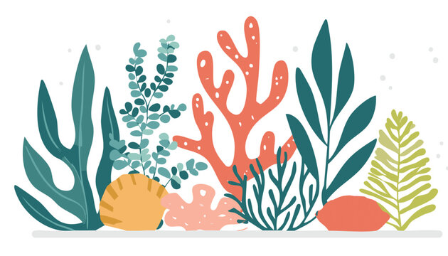 Collection of abstract seaweed aesthetic element and coral. Organic nature shapes in trendy Matisse art style. Contemporary collage. Ocean plants, underwater marine flora. Vector.doodle, abstract, 