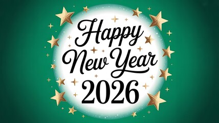 Poster - 2026 Happy New Year Background Design. Greeting Card, Banner, Poster. Vector Illustration, A black and gold 2026 Happy New Year text with sparkling stars on white background,cretaed with generative ai