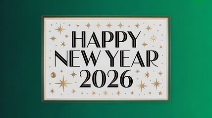 Poster - 2026 Happy New Year Background Design. Greeting Card, Banner, Poster. Vector Illustration, A black and gold 2026 Happy New Year text with sparkling stars on white background,cretaed with generative ai