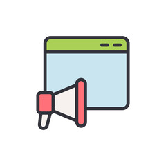 Poster - Online Marketing Concept With Megaphone And Webpage Element Design