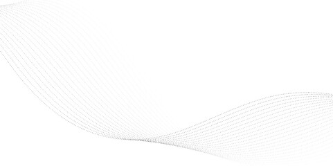 Poster - Abstract flowing dots particles wave curved lines on transparent background. Black halftone gradient smooth curve line shape background. Design for frequency sound, technology, science, banner