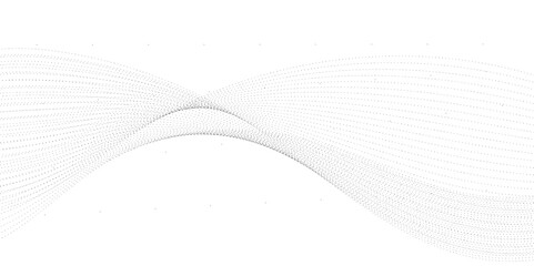 Poster - Abstract flowing dots particles wave curved lines on transparent background. Black halftone gradient smooth curve line shape background. Design for frequency sound, technology, science, banner