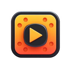 Fototapete - Play Button Orange Frame 3D Icon Media Player Video Symbol Entertainment on transparent background