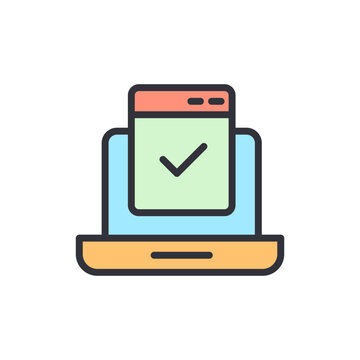 Laptop Displaying Tick Symbol Representing Task Completion Or Verification