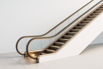 Poster - Modern indoor escalator with sleek architecture and minimalist design inside a contemporary building interior with clean white background.