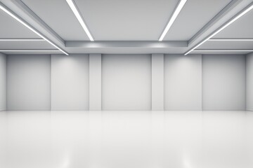 Poster - Empty modern white room interior with ceiling lights and blank walls for mockup or branding presentation in clean architectural space.