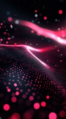 Fototapete - Dynamic abstract digital design featuring vibrant pink and red dots with glowing lines against a dark background