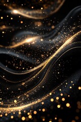 Poster - Abstract flowing waves of gold and silver particles create a shimmering, dynamic texture on a dark background.